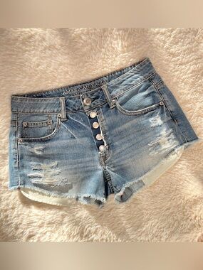 American Eagle High Rise Festival Denim Jean Shorts Distressed Cut Off Women’s 2